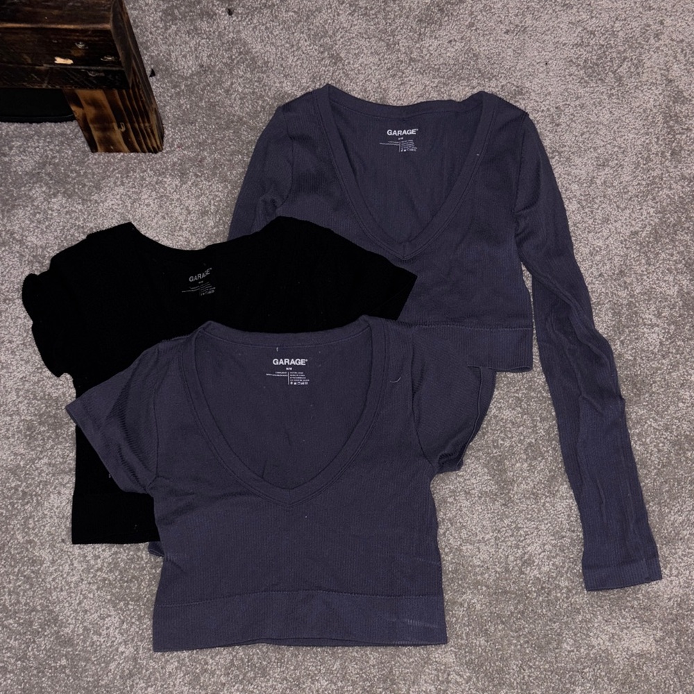Garage V-Neck Crop Tops - Black and Dark purple